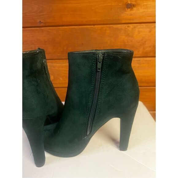 Allegra K Women's Round Toe Side Zipper Block High Heel Ankle Boots Evergreen Sz - Picture 5 of 8